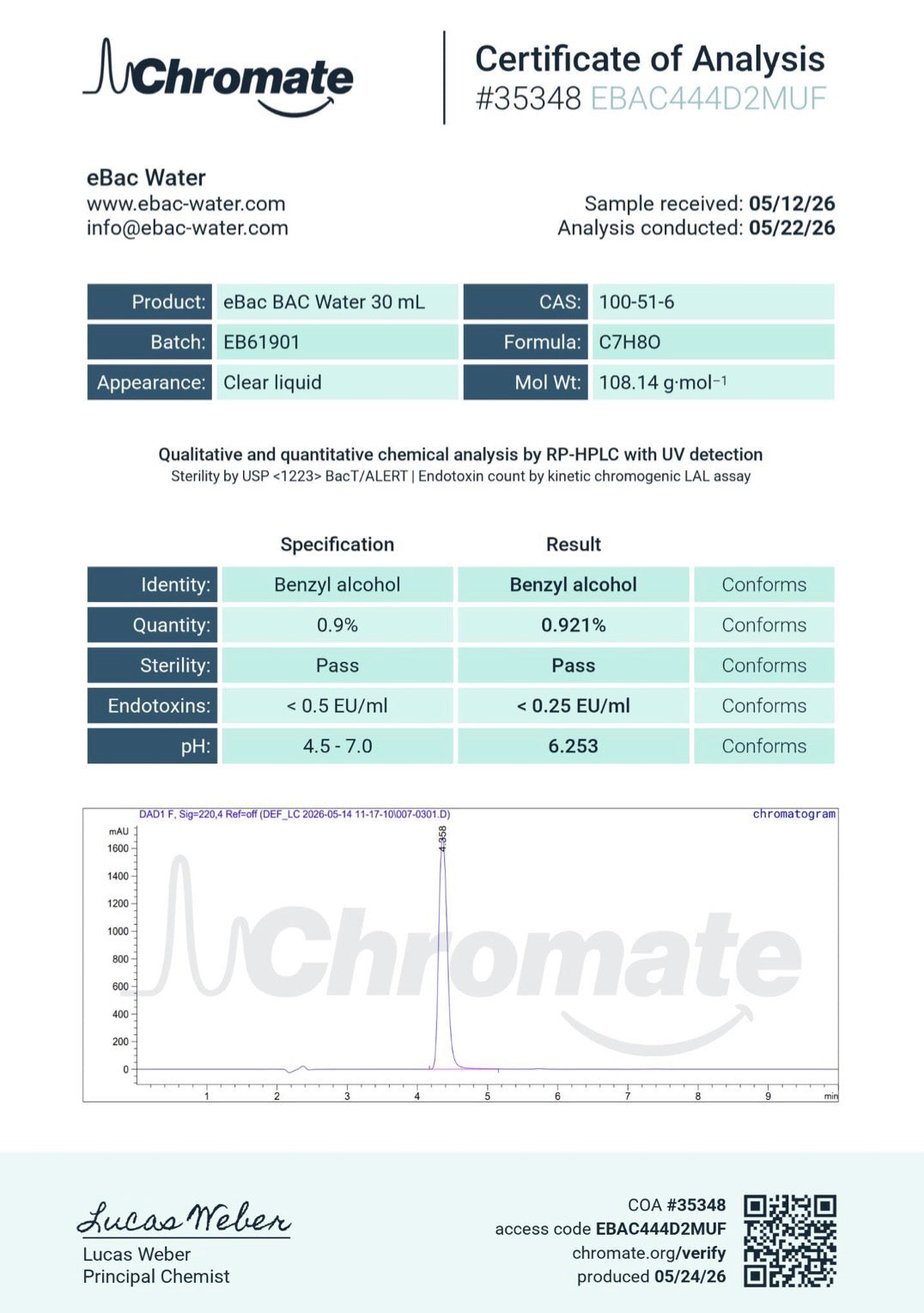 Bacteriostatic water (30ML)